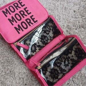 PINK Victoria's Secret Bold Pink Cosmetic Case with Black Lace